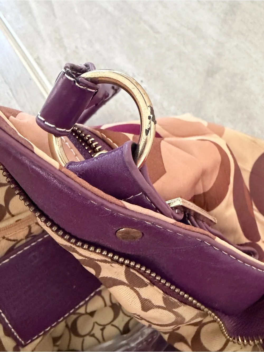Coach Purple and Brown Signature Pattern Shoulder Bag